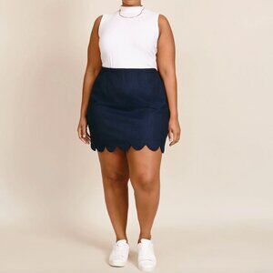 $138 NWT 11 Honore X Lena Dunham Blue Pin Stripe Deluca Scalloped Edge Skirt 22